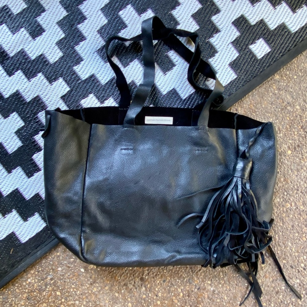 Handmade black leather tote